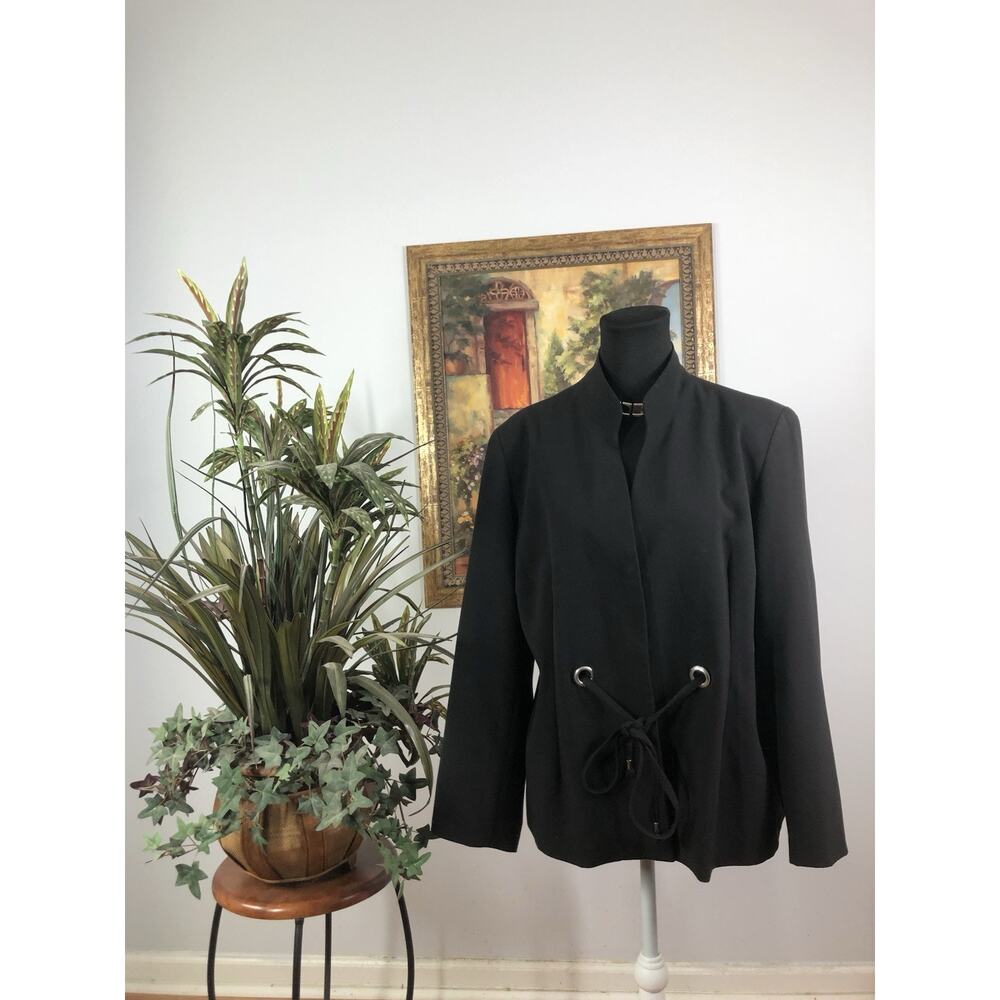 Chadwick Blazer Womens 14W Black Open Career Office Clueless Preppy Long Sleeve